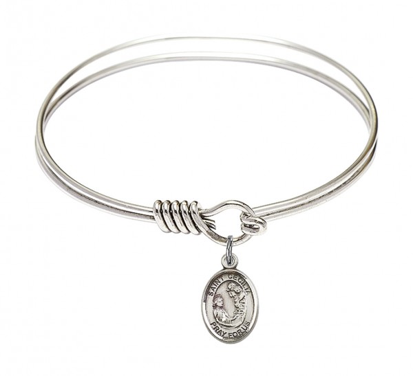 Smooth Bangle Bracelet with a Saint Cecilia Charm - Silver