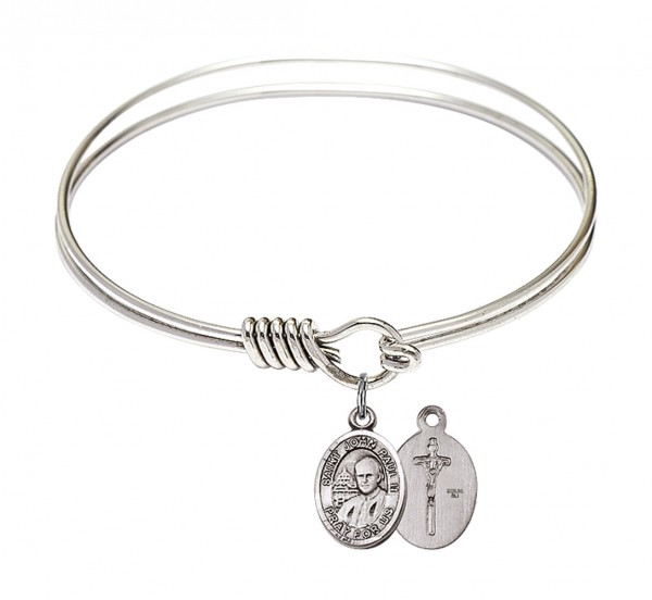 Smooth Bangle Bracelet with a Saint John Paul II Charm - Silver