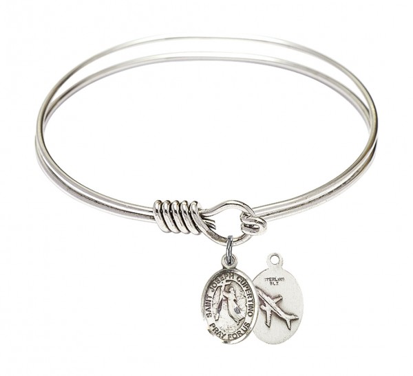 Smooth Bangle Bracelet with a Saint Joseph of Cupertino Charm - Silver
