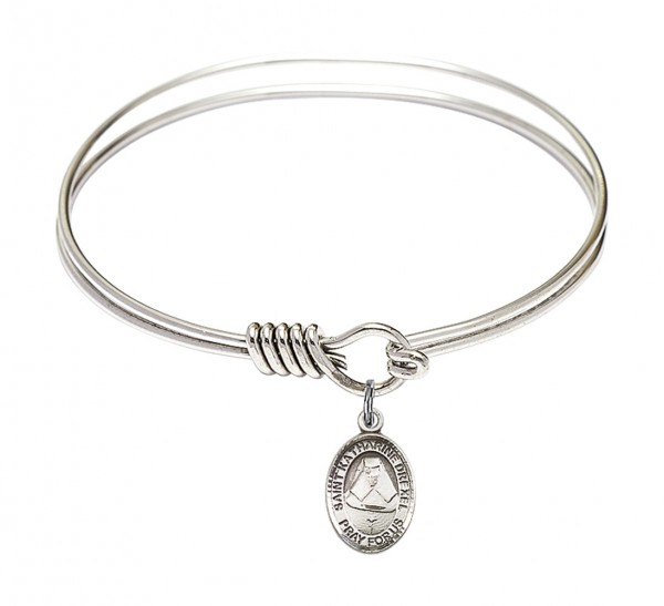 Smooth Bangle Bracelet with a Saint Katharine Drexel Charm - Silver