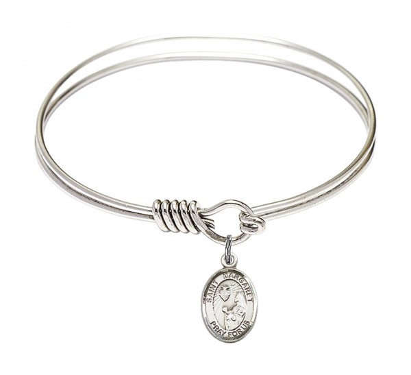 Smooth Bangle Bracelet with a Saint Margaret Mary Alacoque Charm - Silver