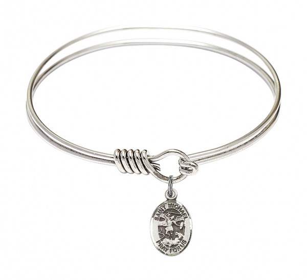 Smooth Bangle Bracelet with a Saint Michael the Archangel Charm - Silver