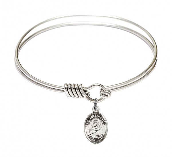 Smooth Bangle Bracelet with a Saint Perpetua Charm - Silver