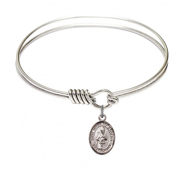 Smooth Bangle Bracelet with a Saint Simon the Apostle Charm - Silver