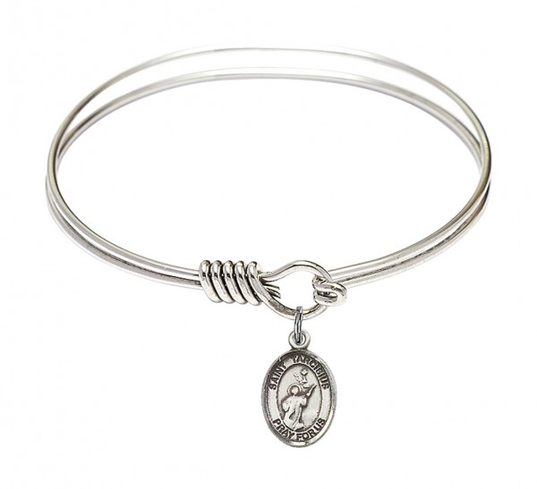 Smooth Bangle Bracelet with a Saint Tarcisius Charm - Silver