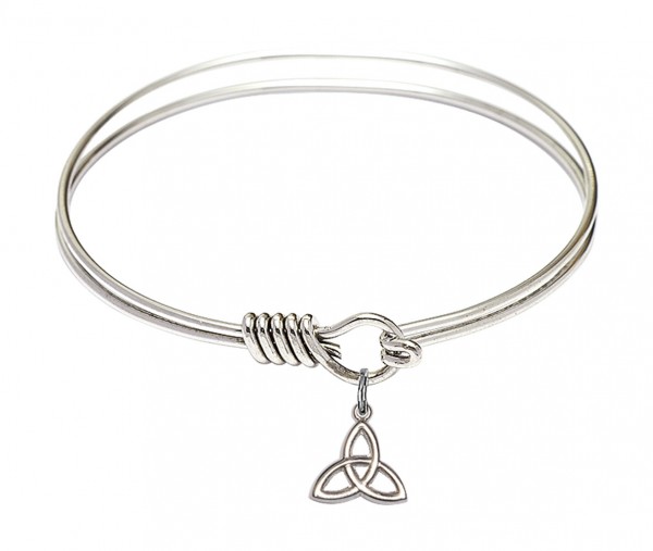 Smooth Bangle Bracelet with a Trinity Irish Knot Charm - Silver