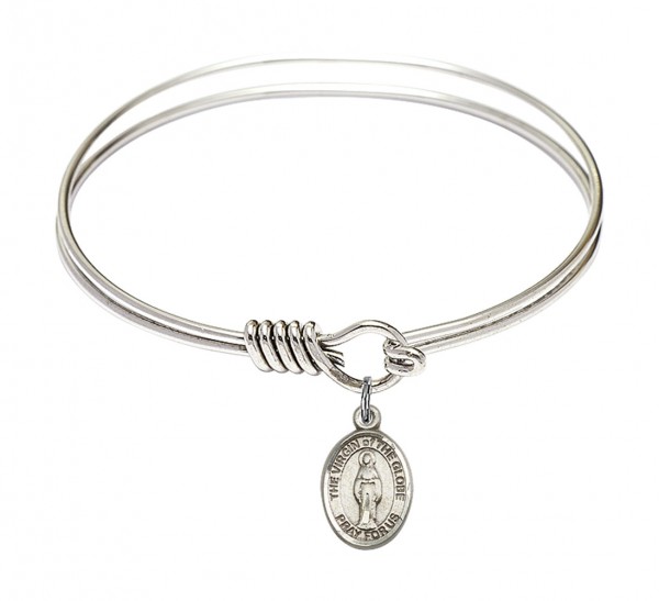 Smooth Bangle Bracelet with a Virgin of the Globe Charm - Silver