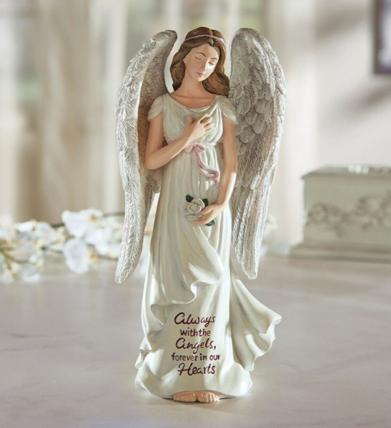 Somber Memorial Angel Figurine 8 Inch High - Full Color