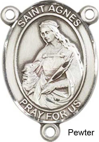St. Agnes of Rome Rosary Centerpiece Sterling Silver or Pewter - Pewter