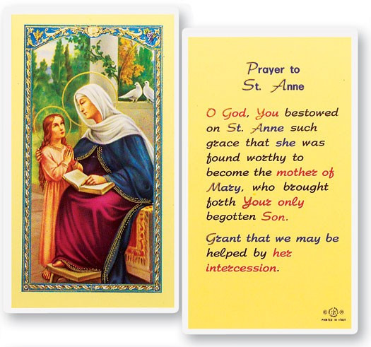 St. Anne Laminated Prayer Card - 1 Prayer Card .99 each