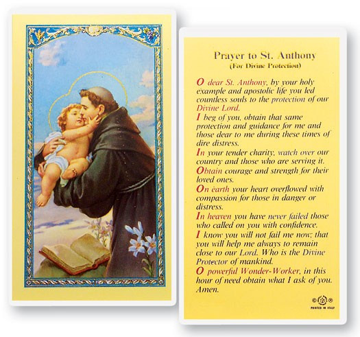 St. Anthony, Divine Protection Laminated Prayer Card - 1 Prayer Card .99 each
