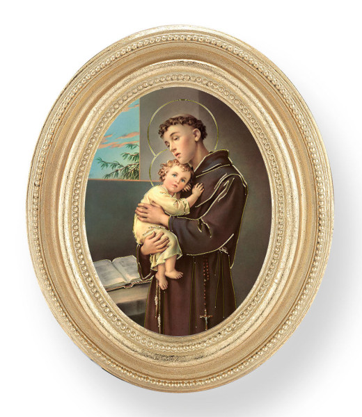 St. Anthony Small 4.5 Inch Oval Framed Print - Gold
