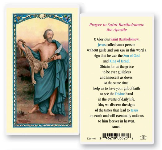 St. Bartholomew Laminated Prayer Card - 1 Prayer Card .99 each