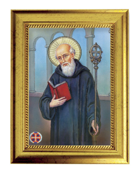 St. Benedict 5x7 Print in Gold-Leaf Frame - Full Color