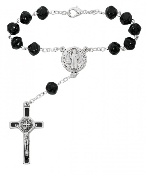 St. Benedict Black Glass Auto Rosary - Black