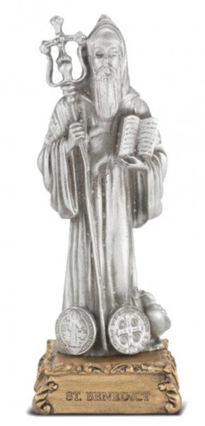 Saint Benedict Pewter Statue 4 Inch - Pewter