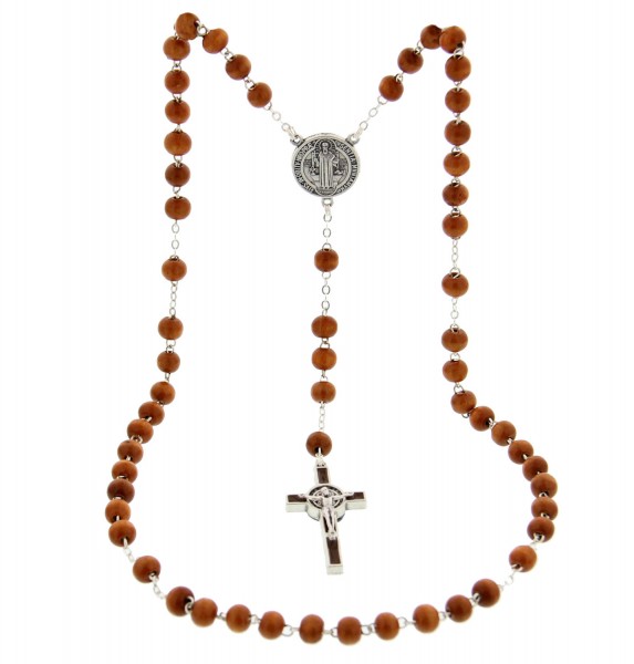St. Benedict Rosary Light Brown 6mm - Brown | Silver