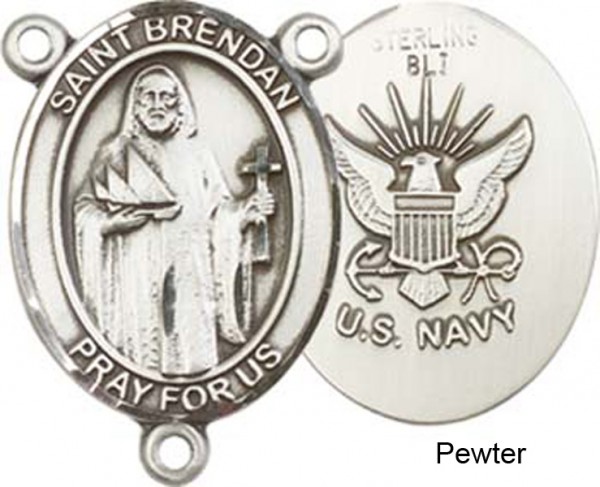 St. Brendan the Navigator NAVY Rosary Centerpiece Sterling Silver or Pewter - Pewter