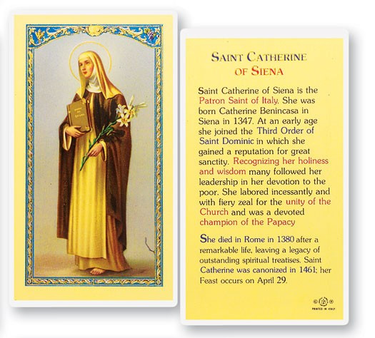 St. Catherine of Siena Laminated Prayer Card - 1 Prayer Card .99 each