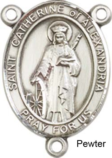St. Catherine of Alexandria Rosary Centerpiece Sterling Silver or Pewter - Pewter