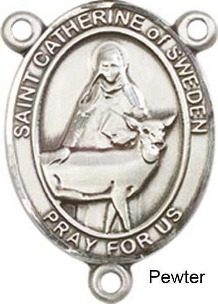 St. Catherine of Sweden Rosary Centerpiece Sterling Silver or Pewter - Pewter