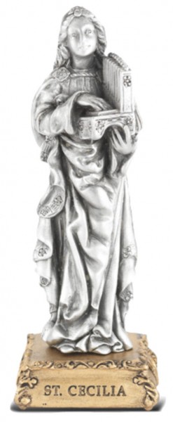 Saint Cecilia Pewter Statue 4 Inch - Pewter