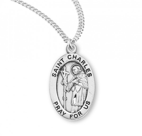 St. Charles Borromeo Oval Medal - Sterling Silver