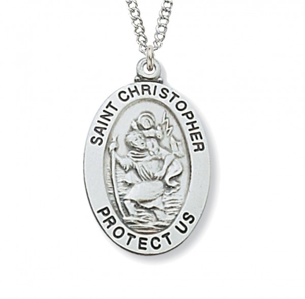Boys Wide Oval St. Christopher Medal Sterling Silver - 1 1/16 inch - Silver