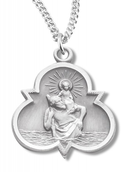 Clover Shaped Women's St. Christopher Necklace - Sterling Silver