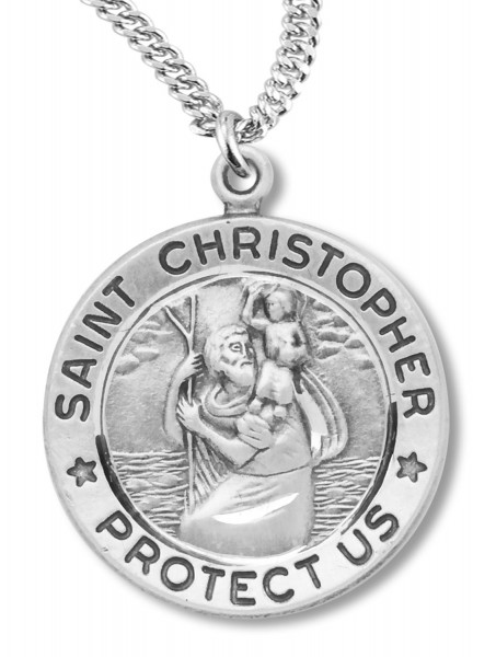 Traditional Round St. Christopher Necklace - Sterling Silver