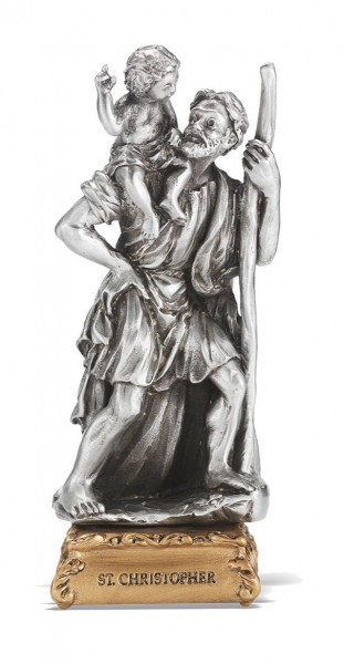 Saint Christopher Pewter Statue 4 Inch - Pewter