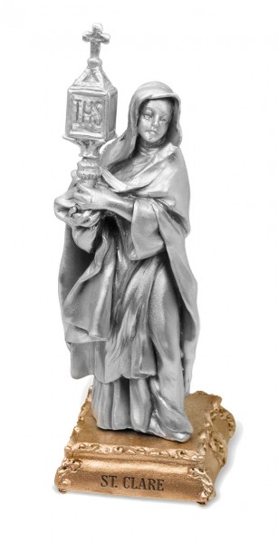 St. Clare Pewter Statue 4 Inch - Pewter