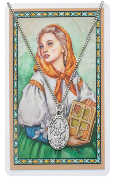 St. Dymphna Medal with Prayer Card - Silver tone
