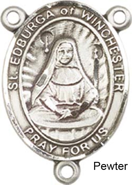 St. Edburga of Winchester Rosary Centerpiece Sterling Silver or Pewter - Pewter