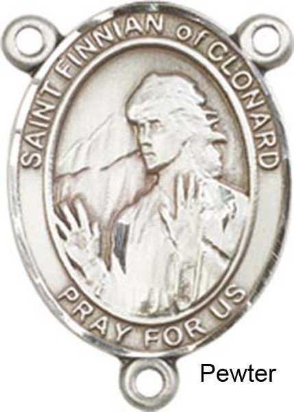 St. Finnian of Clonard Rosary Centerpiece Sterling Silver or Pewter - Pewter