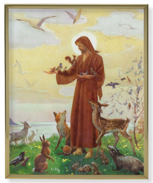 St. Francis with the Animals Gold Frame Plaque - 2 Sizes - Full Color