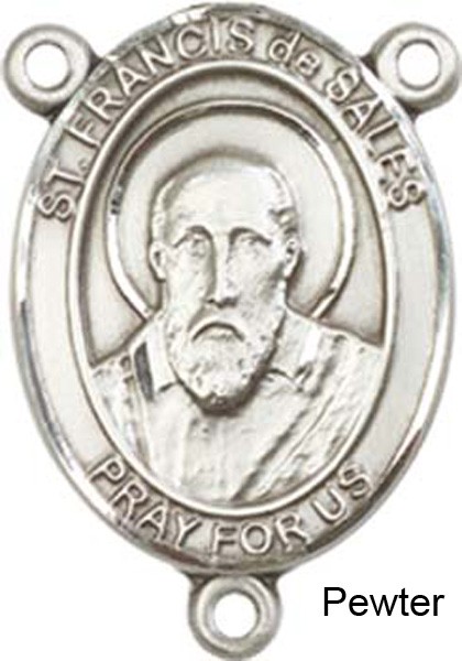 St. Francis De Sales Rosary Centerpiece Sterling Silver or Pewter - Pewter