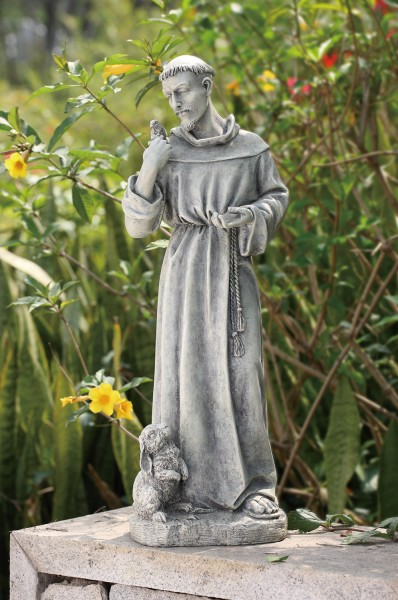St. Francis Garden Statue with Rabbit - 24&quot; - Stone Finish