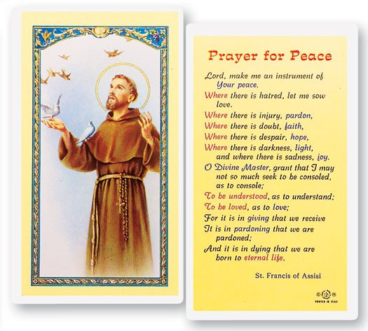 St. Francis, Prayer For Peace Laminated Prayer Card - 1 Prayer Card .99 each