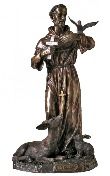 St. Francis Statue, Bronzed Resin - 36 inch - Bronze