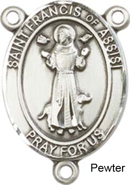 St. Francis of Assisi Rosary Centerpiece Sterling Silver or Pewter - Pewter