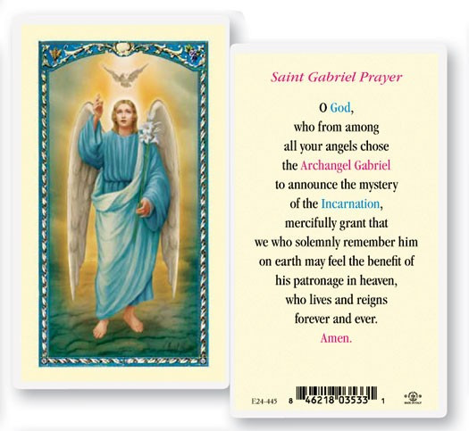 St. Gabriel Laminated Prayer Card - 1 Prayer Card .99 each