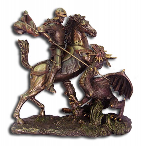 St. George with Dragon Statue in Bronzed Resin - 11.5 inches - Bronze