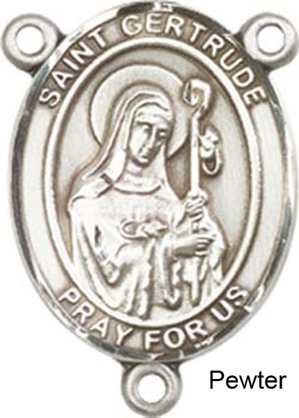 St. Gertrude of Nivelles Rosary Centerpiece Sterling Silver or Pewter - Pewter