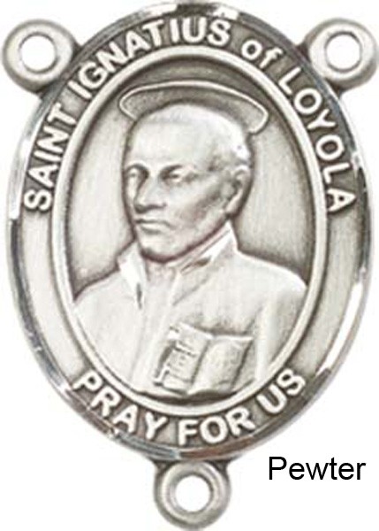 St. Ignatius of Loyola Rosary Centerpiece Sterling Silver or Pewter - Pewter
