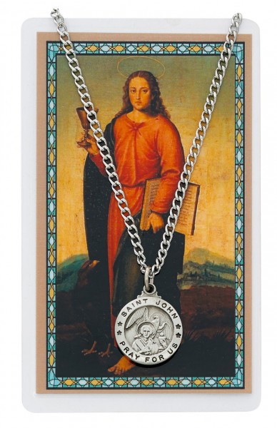 St. John the Apostle Medal and Prayer Card Set - Pewter