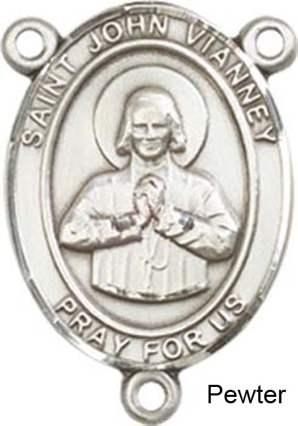 St. John Vianney Rosary Centerpiece Sterling Silver or Pewter - Pewter