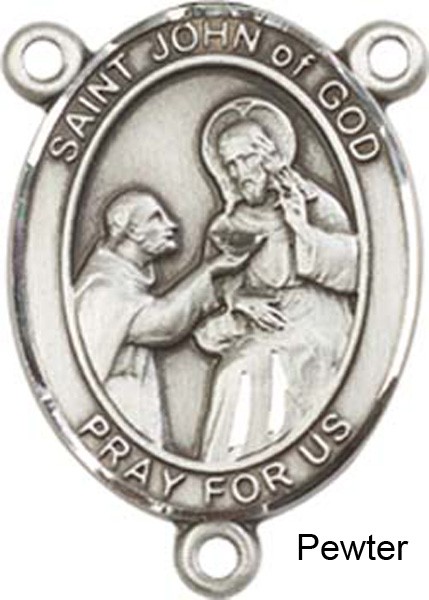 St. John of God Rosary Centerpiece Sterling Silver or Pewter - Pewter