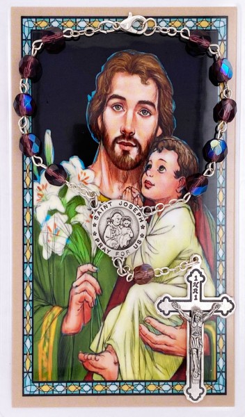 St. Joseph Auto Rosary with Prayer Card - Light Amethyst