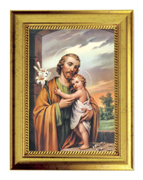 St. Joseph with Christ Child 5x7 Print in Gold-Leaf Frame - Full Color